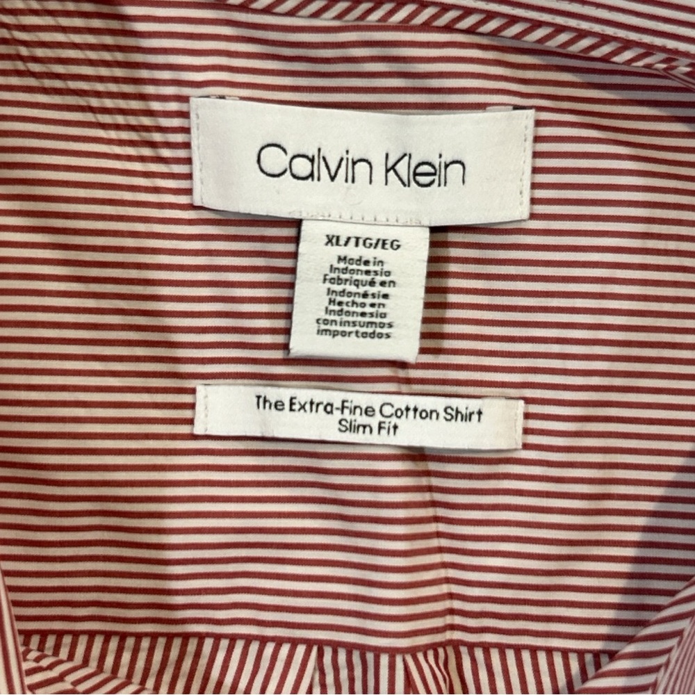 Calvin Klein Men’s Pink Striped Dress Shirt Long Sleeve Button Up Size XL - Picture 5 of 5